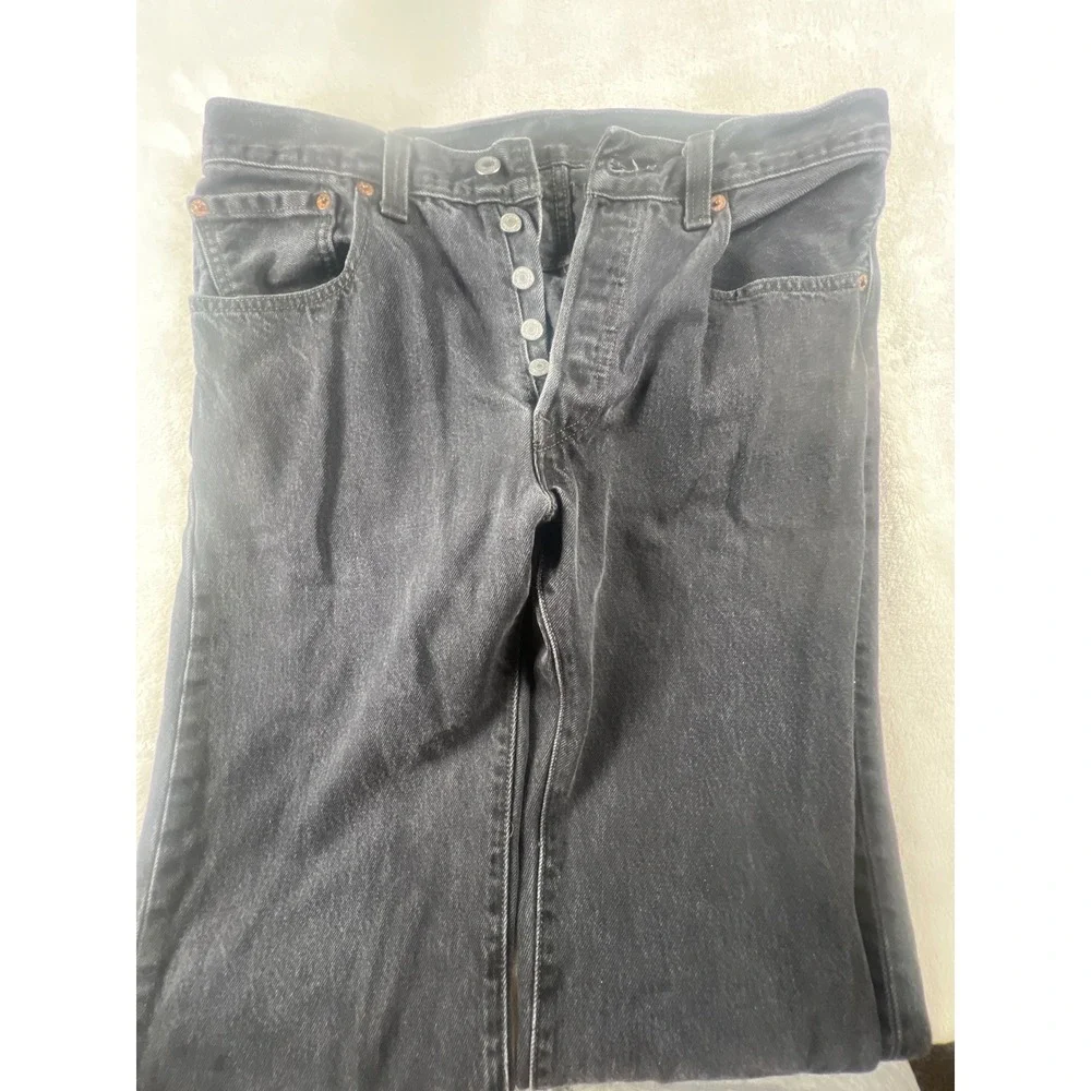 Levis 501 Original Mens Straight Fit Faded Black Denim Jeans 33 x 34 Button Fly